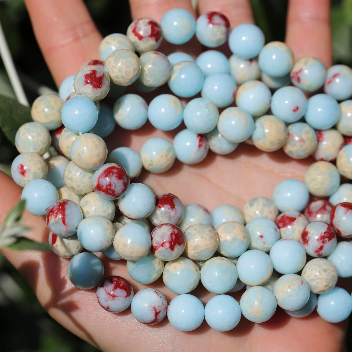 35pcs 10mm Natural Gemstone Beads for Jewelry Making Supplies,Sky Blue Jasper Healing Crystal Polished Round Loose Stone Beads for Bracelet Necklace 15 Inch