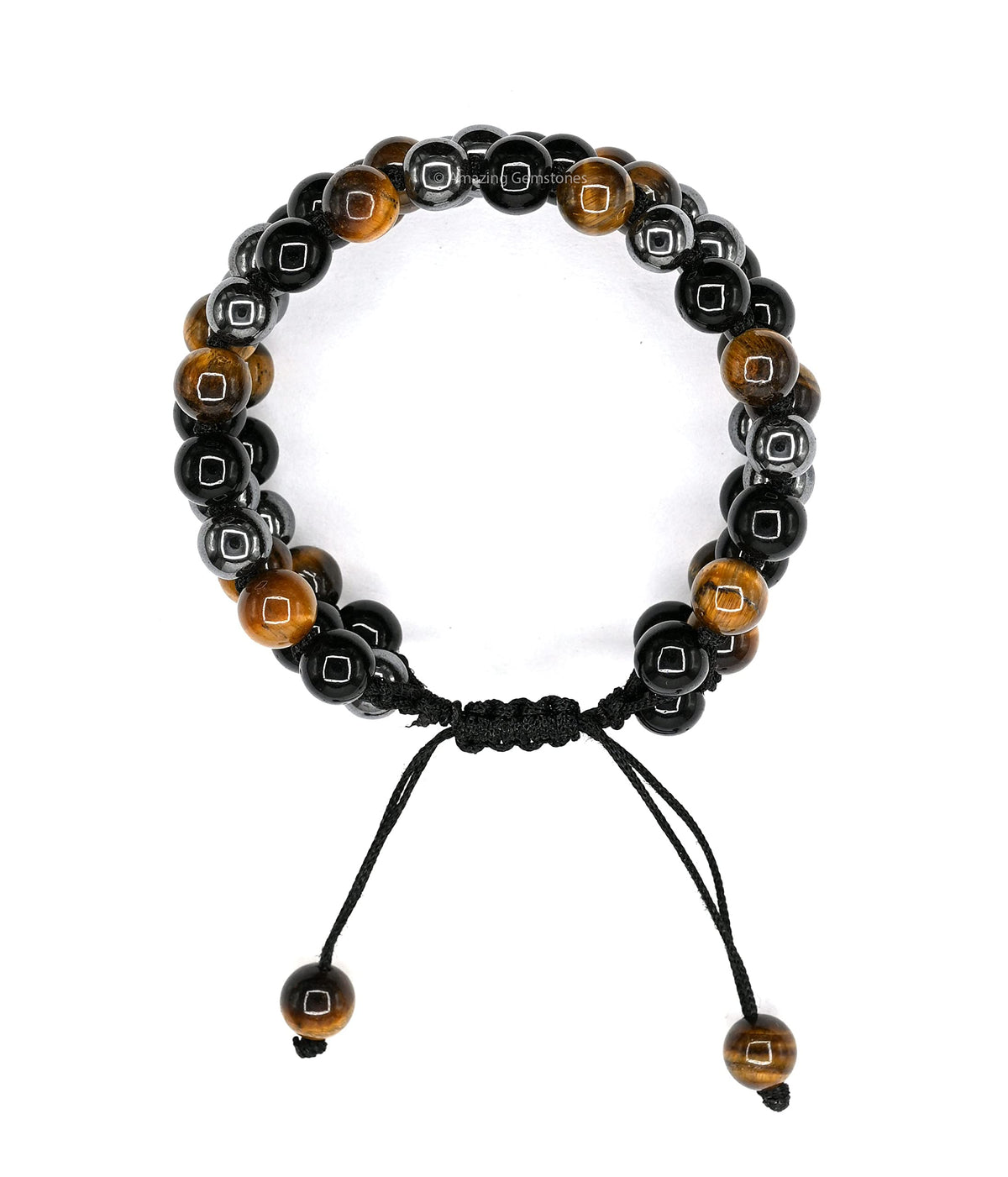 Amazing Gemstone Triple Protection Bracelet - Hematite Black Obsidian Tiger Eye Bracelet Set for Men Women Healing Calming Anxiety Stress Relief Gifts Stocking Stuffer (Adjustable, 3 Layer)