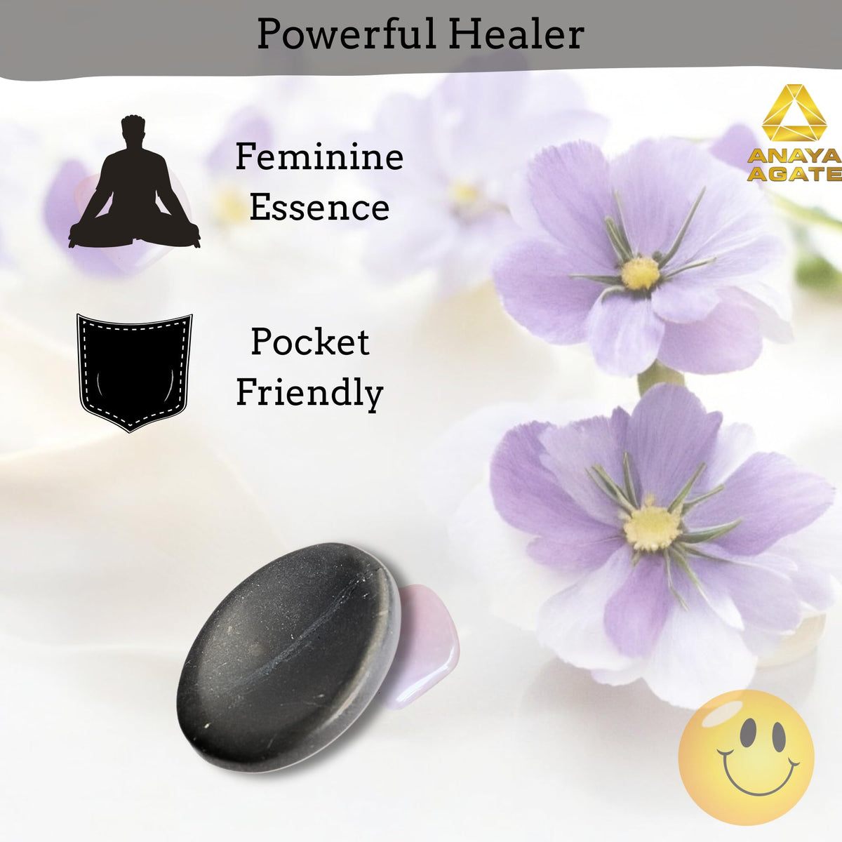 Anaya Agate Shungite Worry Stones Certified Crystal Thumb Worry Stone for Anguish, Relaxing and Soothing Balance Stones for Meditation, Stress Relief Crystals and Healing Stones for Men Women