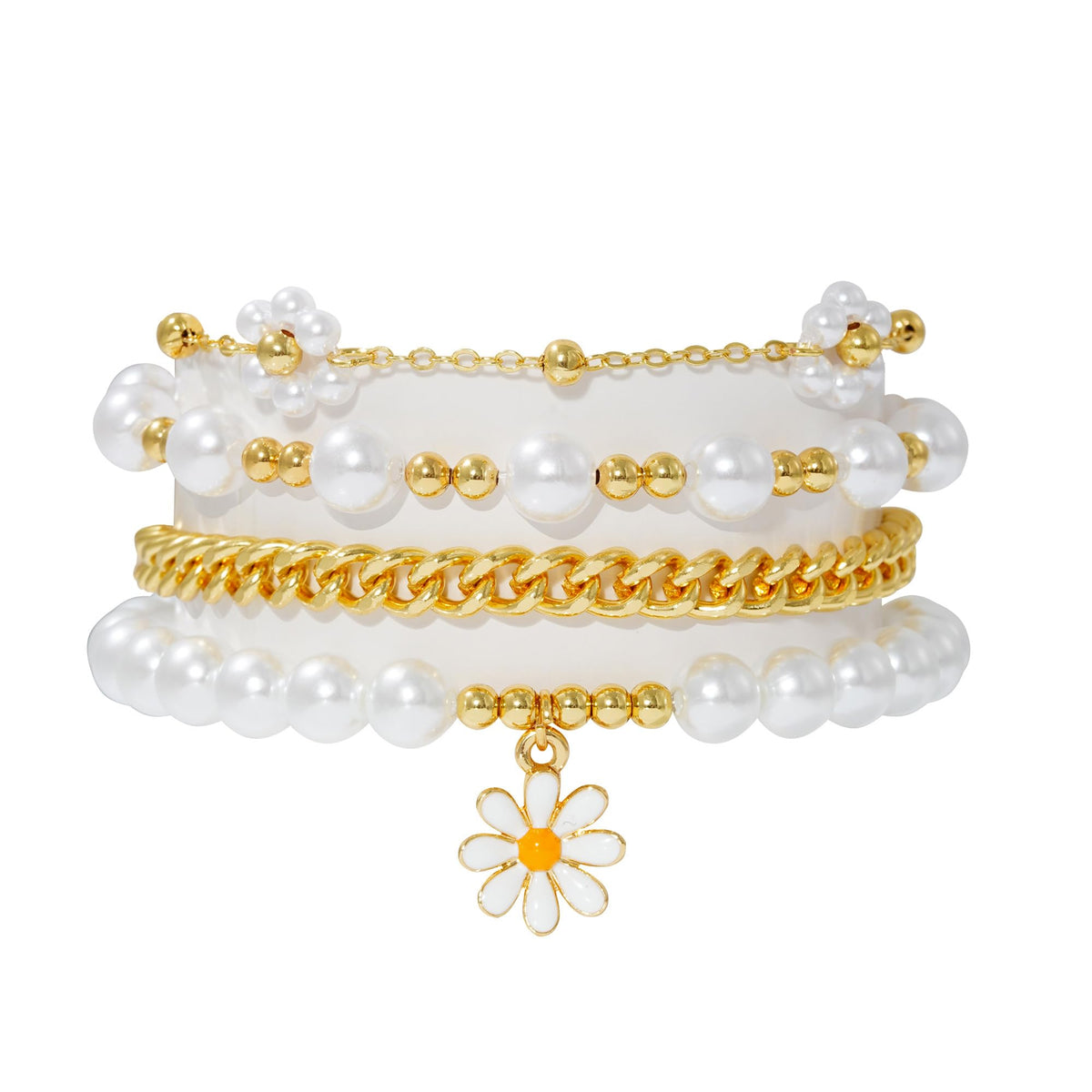 RISHEGAE White Daisy Bracelets for Women Stackable Gold Beads Bracelet Friendship Boho Summer Beach Heart Bracelets Stretch Heishi Beaded Jewelry Set