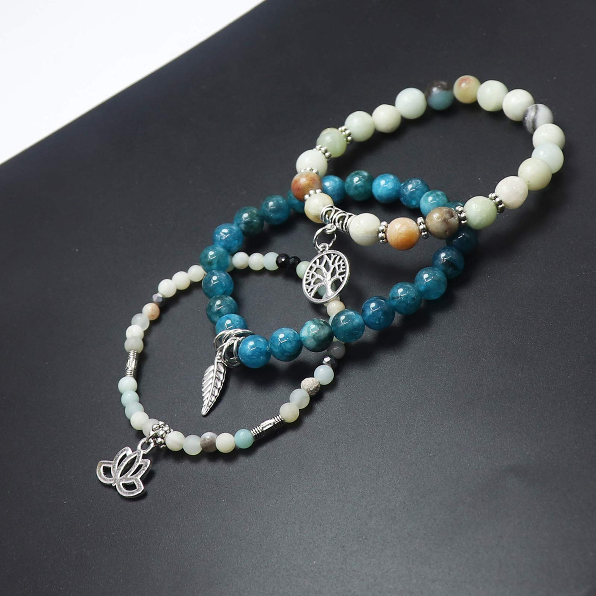 UEUC Tree of Life Yoga Healing Stone Bracelets,Multilayer Lotus Chakra Stone Reiki Bracelet Sets,Anxiety Crystal Natural Stone,for Women Stress Relief