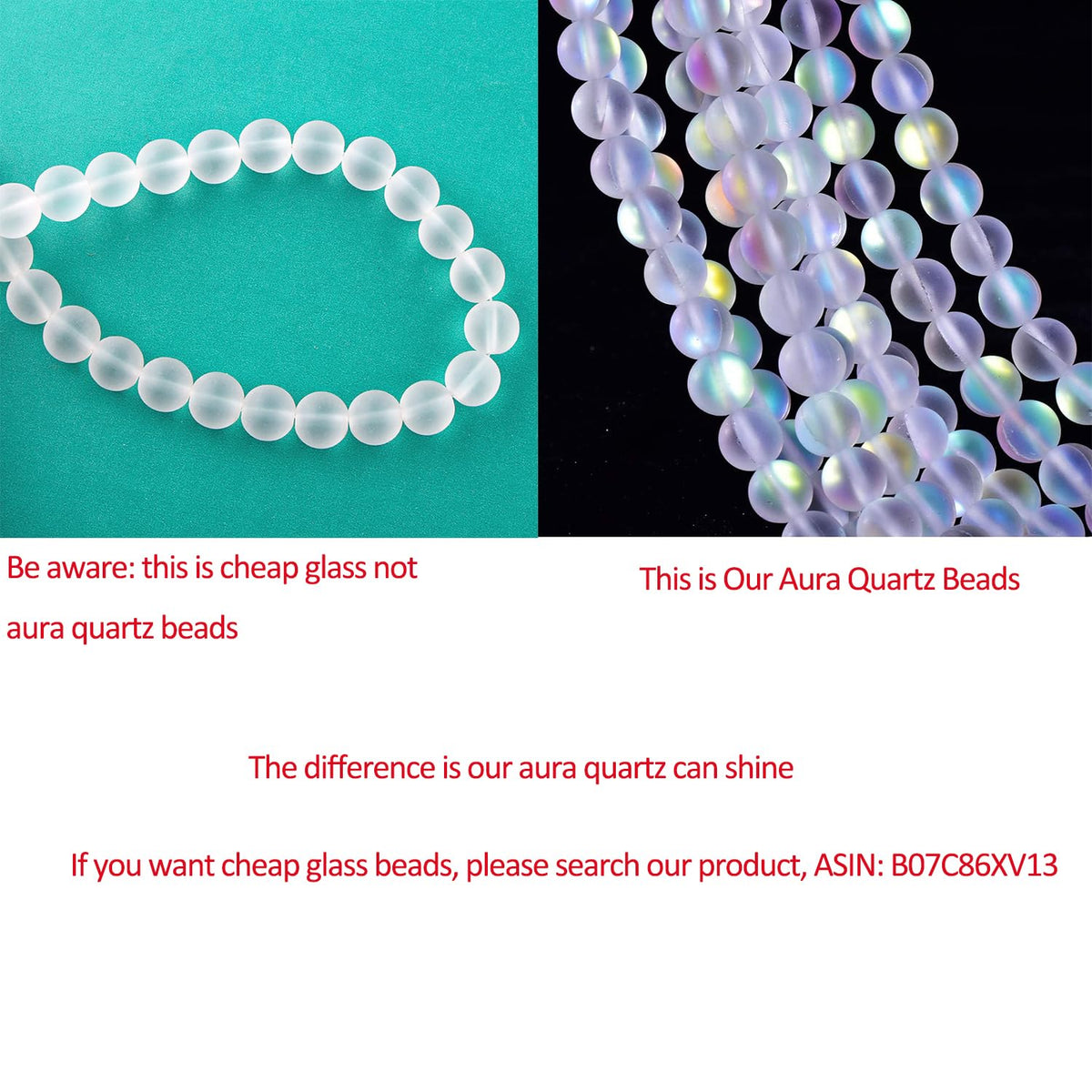Asingeloo 48PCS 8mm Natural Mystic Aura Quartz Gemstone Frosted Matte Titanium Opalite White Rainbow Round Loose Beads 15 inch Full Strand