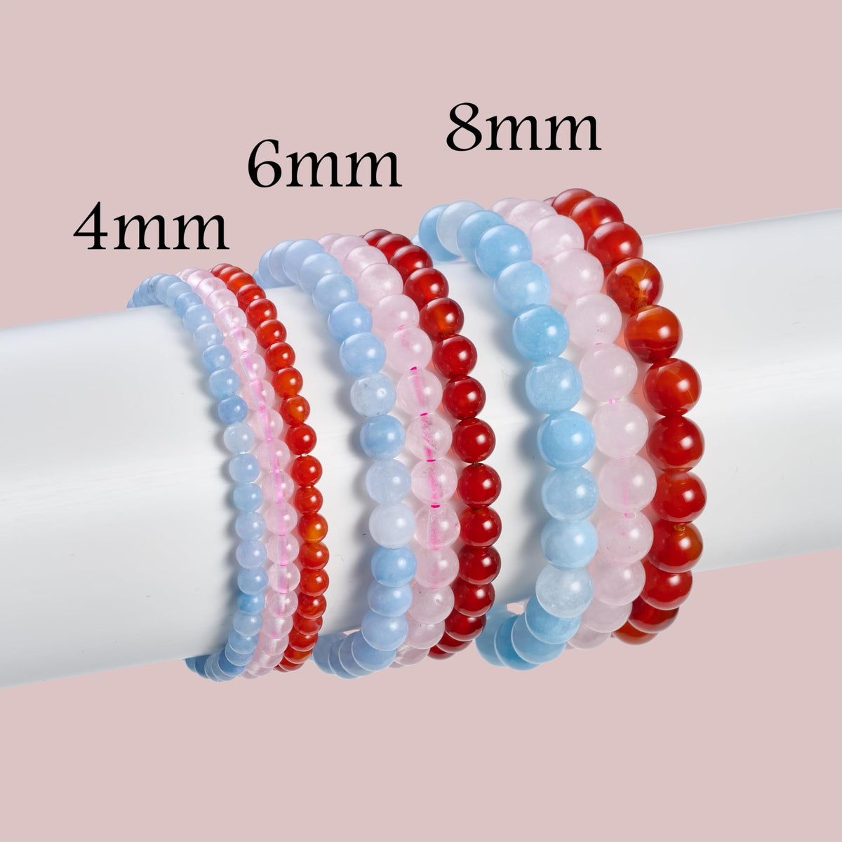 Bivei 3-Piece 8mm Beaded Bracelets for Women – Carnelian, Aquamarine, Rose Quartz – Handmade Natural Crystal Stretch Elastic Jewelry for Meditation, Yoga, Protection Gifts