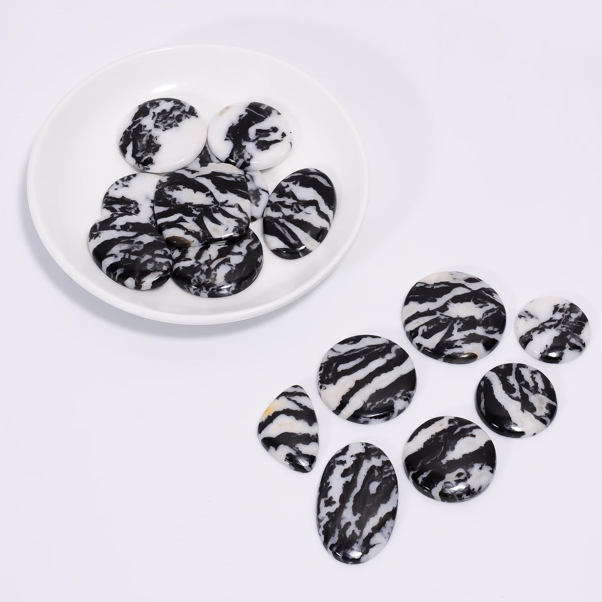 Natural Zebra JasperGemstone- Healing Crystals for DIY Jewelry Making -Loose Natural Cabochon -Perfect for Crafting Unique Jewelry Designs -Gift for Her, Mother and Wife (5 pcs, 25-35 mm)