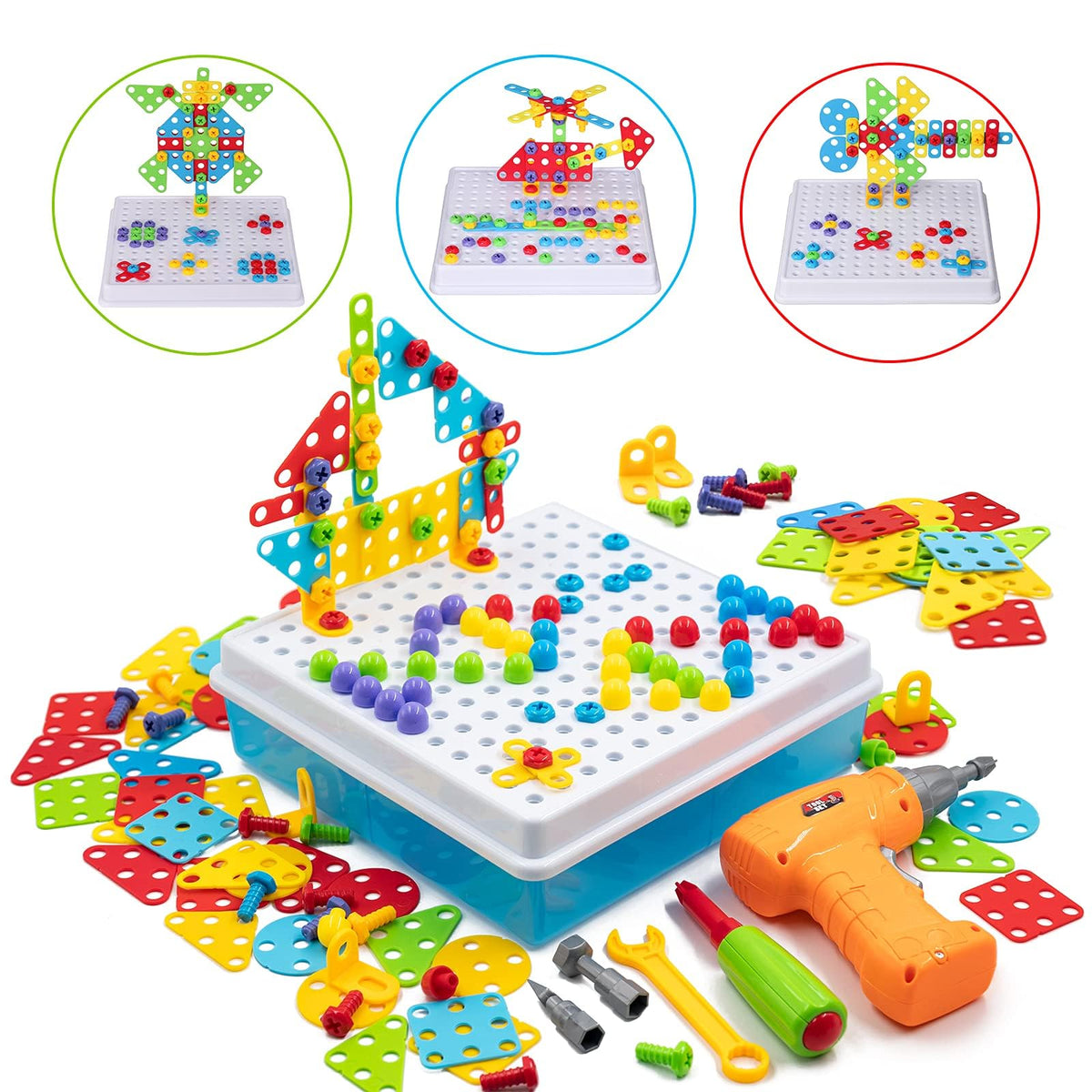 STEM Drill & Build Kit for Kids Ages 3-8 | Electric Toy Drill with 193+ Pieces (Screws, Nuts, Rainbow Fasteners) | Creative Design Construction Toys for Boys Girls | Gift for Birthdays, Christmas