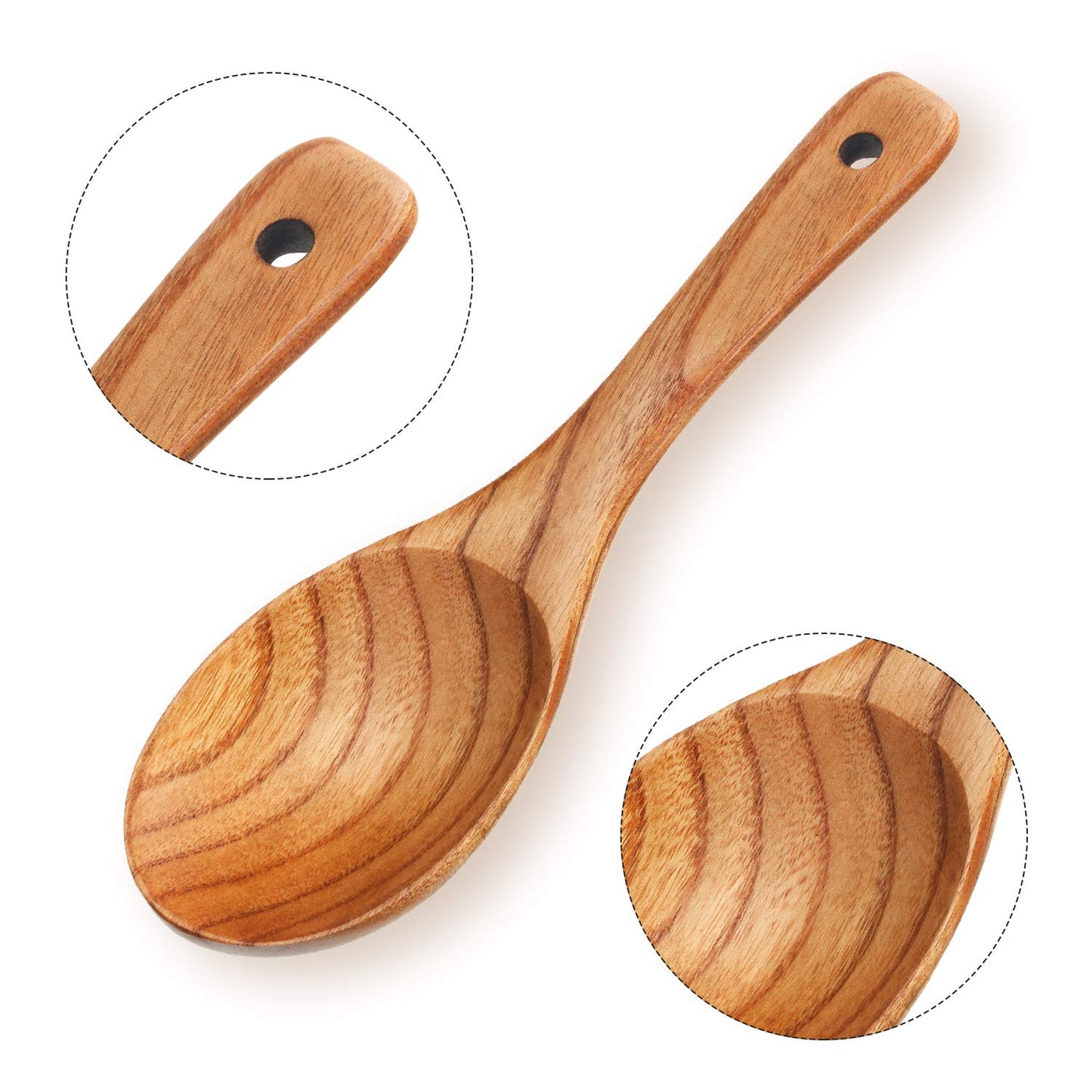 Patelai 4 Pieces 9 Inch Wooden Spoons for Cooking Eating with Long Handle, Nonstick Heat-resistant Serving Salad Stirring Soup Rice Paddle for Serving Kitchen Cooking Home Table Scooper