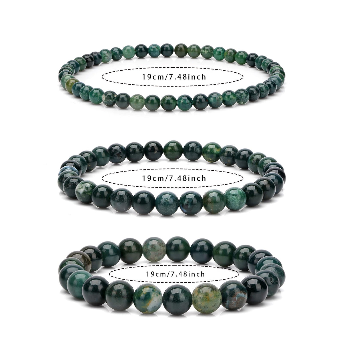 Risyfjew 4MM Handmade Moss Agate Natural Gemstone Stretch Elastic Bracelet,PE Film Anti-oxidation Packaging Natural Stone Crystal Healing Power Energy Gifts for Adult