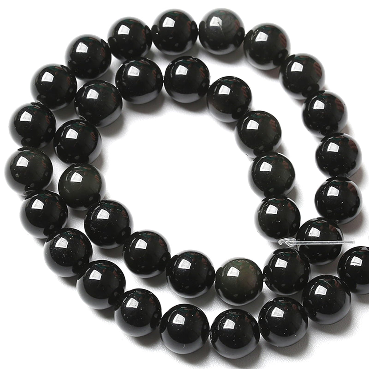 10MM 72pcs Natural Black Obsidian Stone Energy Healing Beads Round Loose Beads for Jewelry Making Bracelet 2 Strands 32"