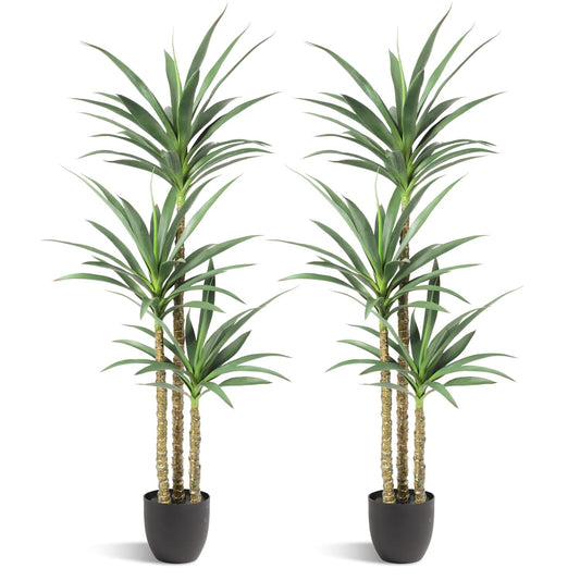 Waoops Artificial Tree 5.3Ft Faux Agave Plant with 3 Heads in Plastic Pot Fake Tree for Home Decor Indoor or Outdoor Office Decoration Housewarming Gift