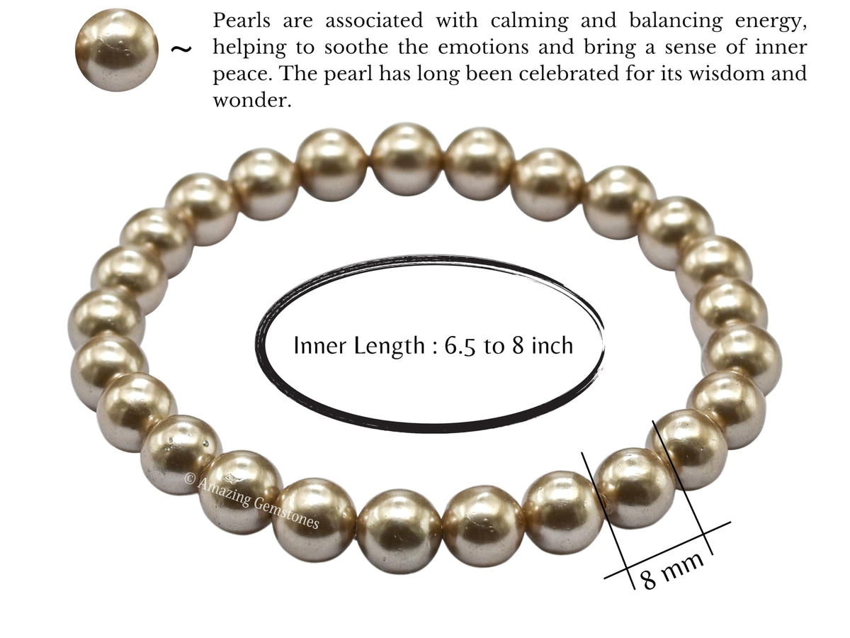 Amazing Gemstone Crystal Bracelet for Women Men's Gifts - Protection Healing Crystal Bracelet - 8mm Gemstone Beaded Stretchable Bracelet Pulseras Para Hombres Mujer Stocking Stuffers Mothers Day Gift (Champagne Pearl)