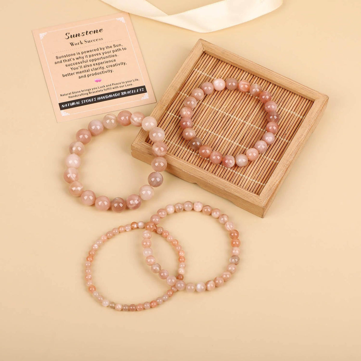 AD Beads Handmade Gemstone Stretch Elastic Bracelet Crystal Healing Reiki Nature's Beauty and Spiritual Essence Unisex (4mm, Sunstone (Work Success))