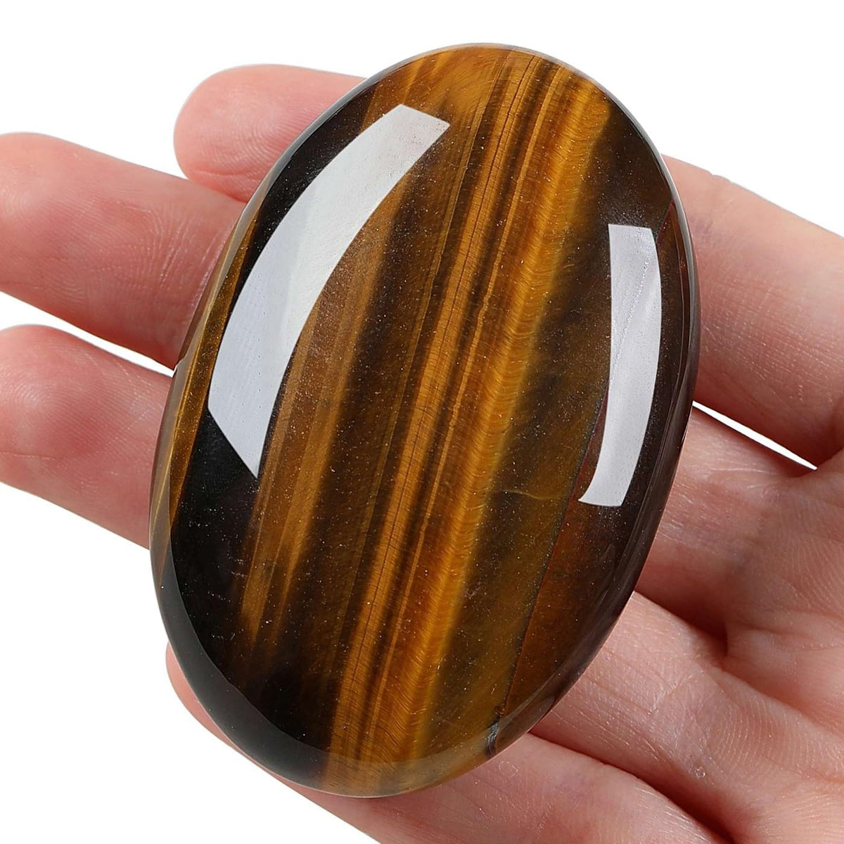 LAIDANLA Tiger's Eye 2.4" Large Palm Stone Healing Crystals Natural Gemstones Calming Effects Energy Balancing Reiki Polished Worry Stone Cleansing Protection Anxiety Stress Relief Therapy 1PC