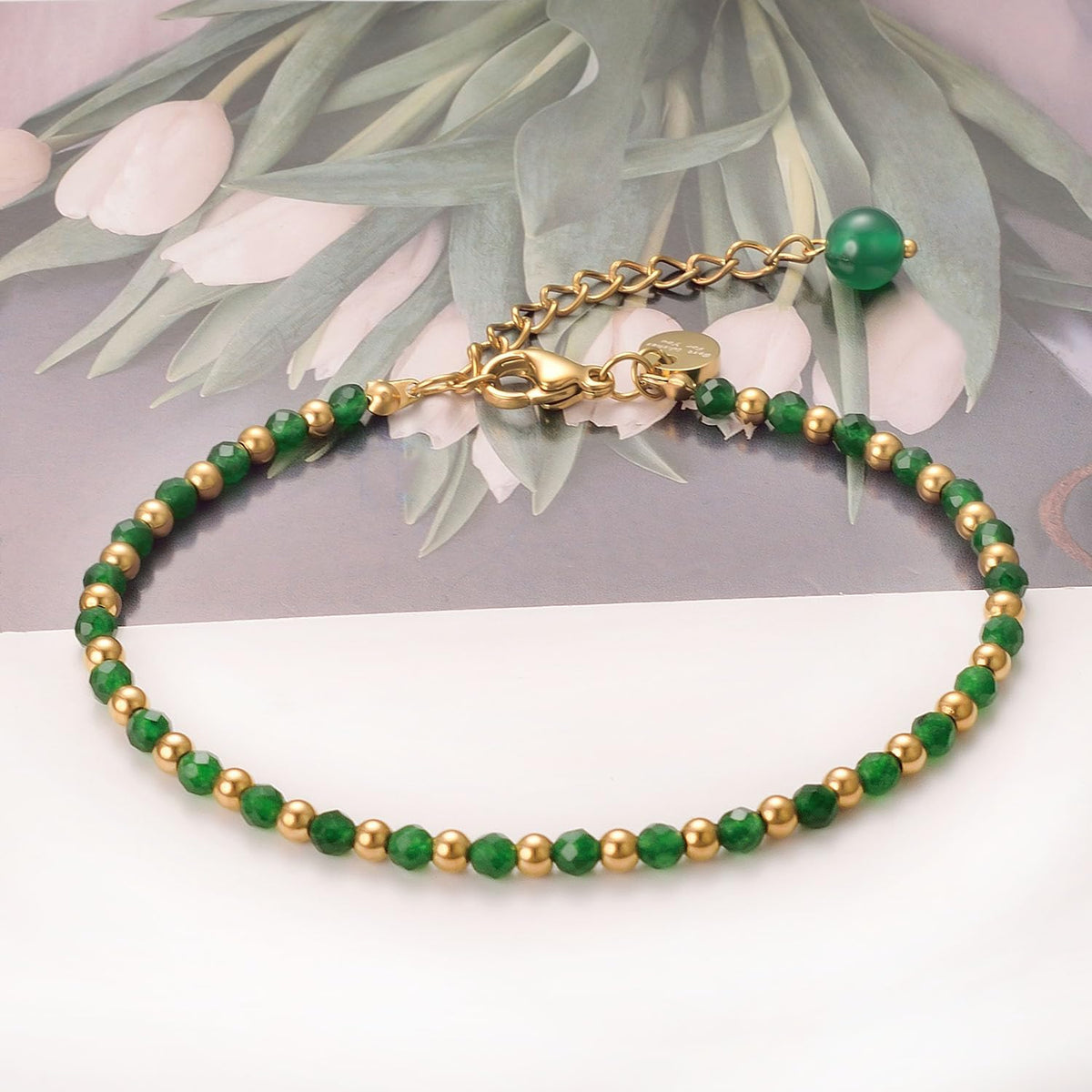 vissen Beaded Green Natural Stone Bracelet For Women Green Crystal Bracelet Gold Plated Bracelets Adjustable Jewellery