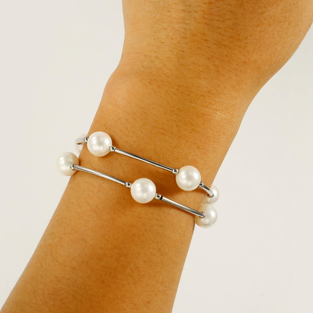 Elegance 11 designs Silver Blessing Bracelet 10mm Crystal White Pearl Bracelet Dainty Thin Tube For Women Simple Bridal Gifts For Friends And Loved