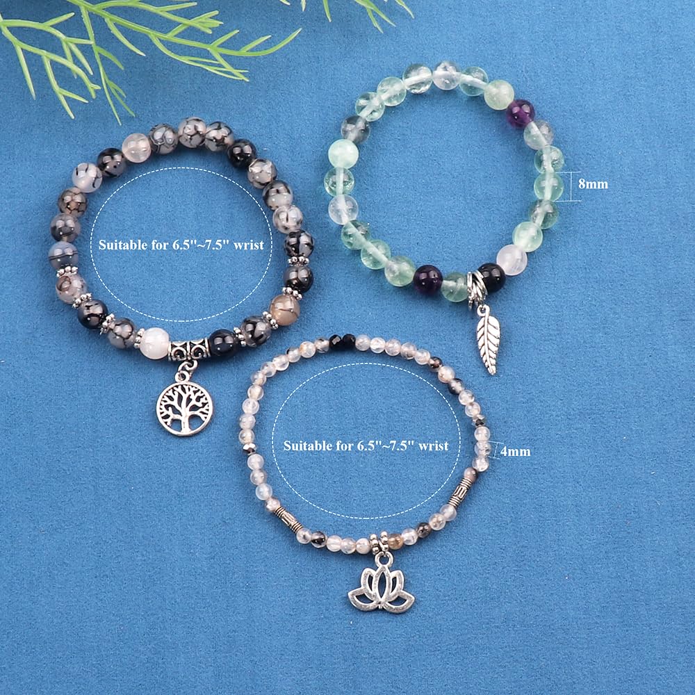 UEUC Tree of Life Yoga Healing Stone Bracelets,Multilayer Lotus Chakra Stone Reiki Bracelet Sets,Anxiety Crystal Natural Stone,for Women Stress Relief(#153)