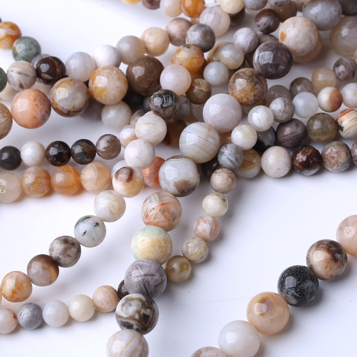32PCS 12MM Natural Bamboo Leaf Agate Stone Beads Energy Healing Beads for DIY Jewelry Bracelet Necklace Making for Jewelry Making15Inch