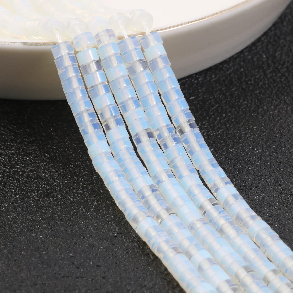 NITOPUPU 150Pcs 4×2mm Natural White Opal Spacer Stone Beads for Jewelry Making Supplies, Loose Semi Flat Round Gemstone Tube Beads for Bracelets DIY Crafts