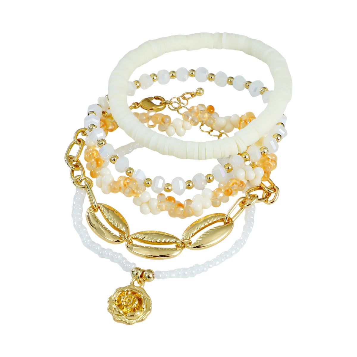 RISHEGAE Heishi Beaded Stretch Bracelets for Women Stackable Gold Polymer Clay Beads Bracelets Friendship Boho Summer Beach Bracelet Jewelry Set (E-Summer 1)