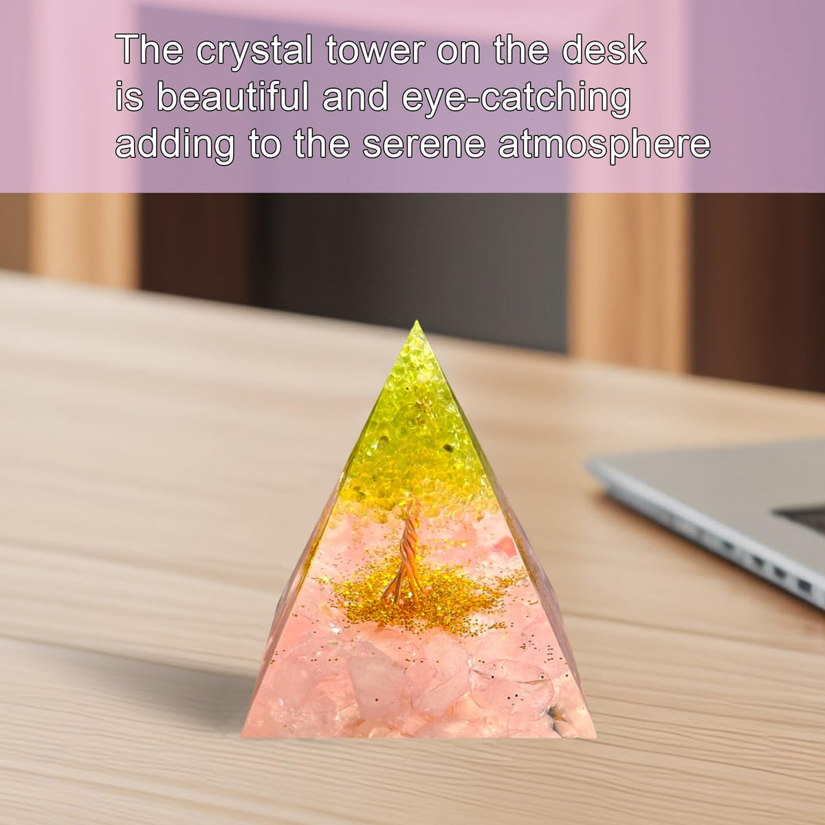Saefheled Tree of Life Orgone Pyramid,Natural Energy Peridot Pink Crystal Orgonite Healing Crystal Pyramid,for Reduce Stress,Balance Chakra,Meditation Attract Luck,Accumulate Wealth Health(6cm)