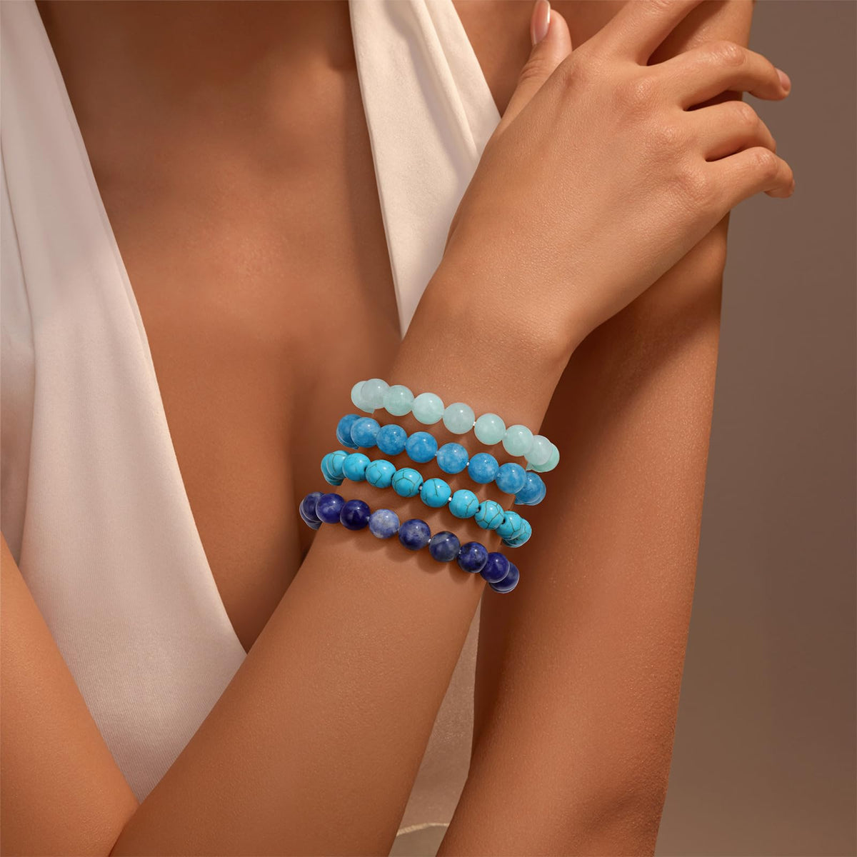 Vinswet Healing Crystal Bracelets for Women Men 8mm Apatite Natural Stone Beaded Stretch Bracelet Handmade Gemstone Reiki Spiritual Jewelry Gifts