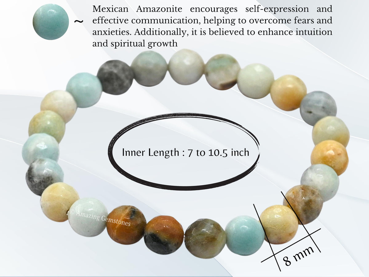 Amazing Gemstone Mexican Amazonite Bracelet for Women - Chakra Mens Bracelet Protection Crystals and Healing Stones - Blessing Bracelet Spiritual Meditation Gift (Faceted Beaded Bracelet)