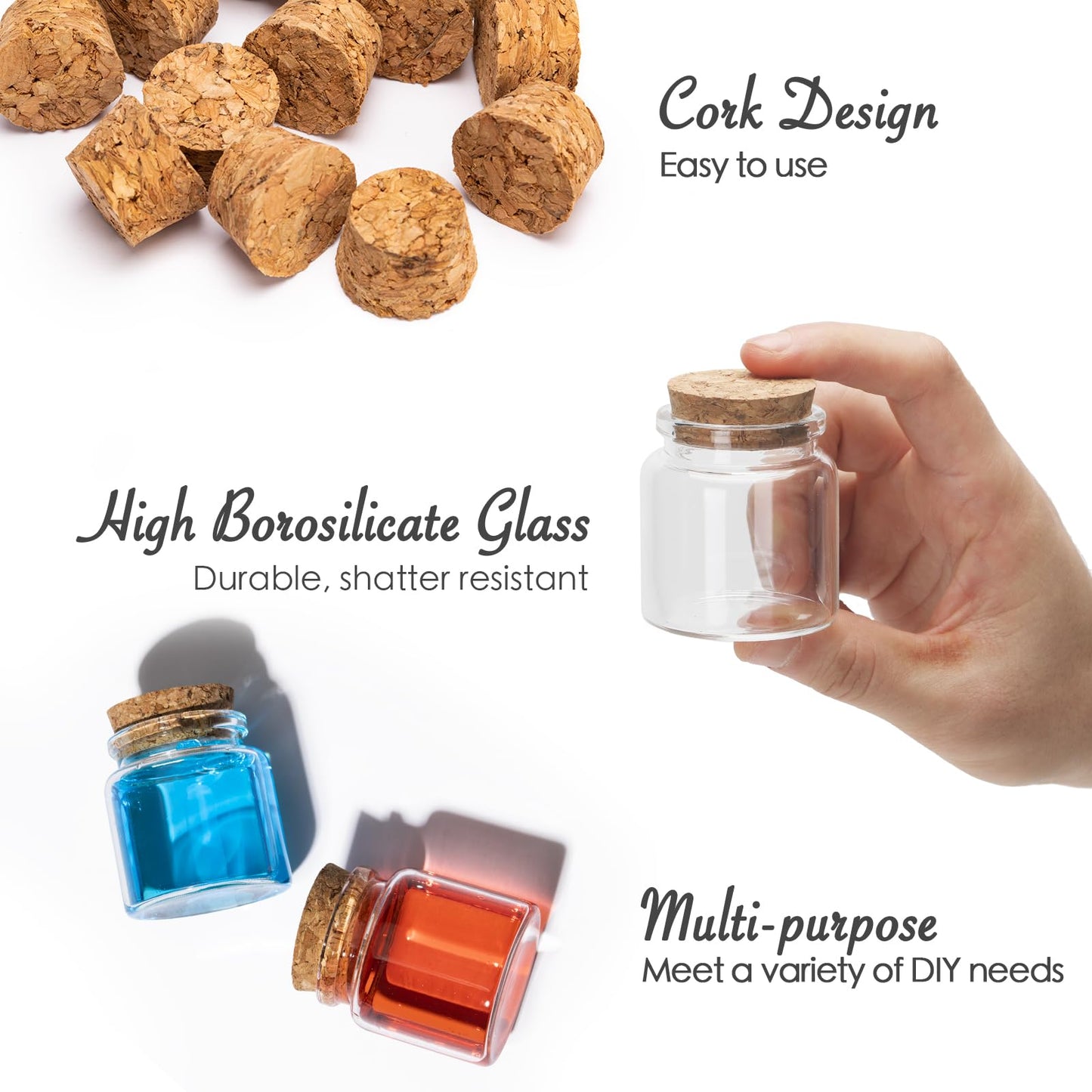 50ml / 1.69 oz. 10pcs Mini Glass Bottles with Cork, Small Glass Jars, Potion Bottles, Glass Vials, Message in a Bottle, Spell Jars with Cork Lids for Display Party Favors DIY Decoration Wedding Gift