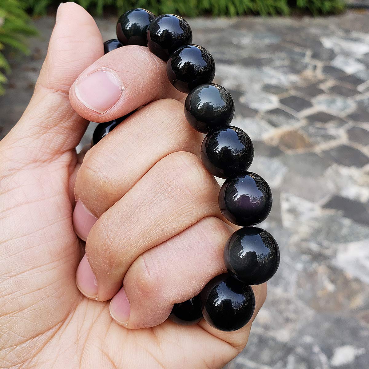 chengmu 14mm Rainbow Eye Obsidian Stretch Bracelet Natural Round Stone Beads Semi Gemstone for Crystal Beaded Elastic Bracelet 8"