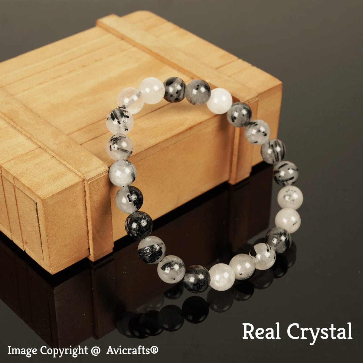 Avicrafts Black Rutile Bracelet Gemstone Bracelet Healing Yoga - Gemstone Beaded Stretch 8mm - Stone