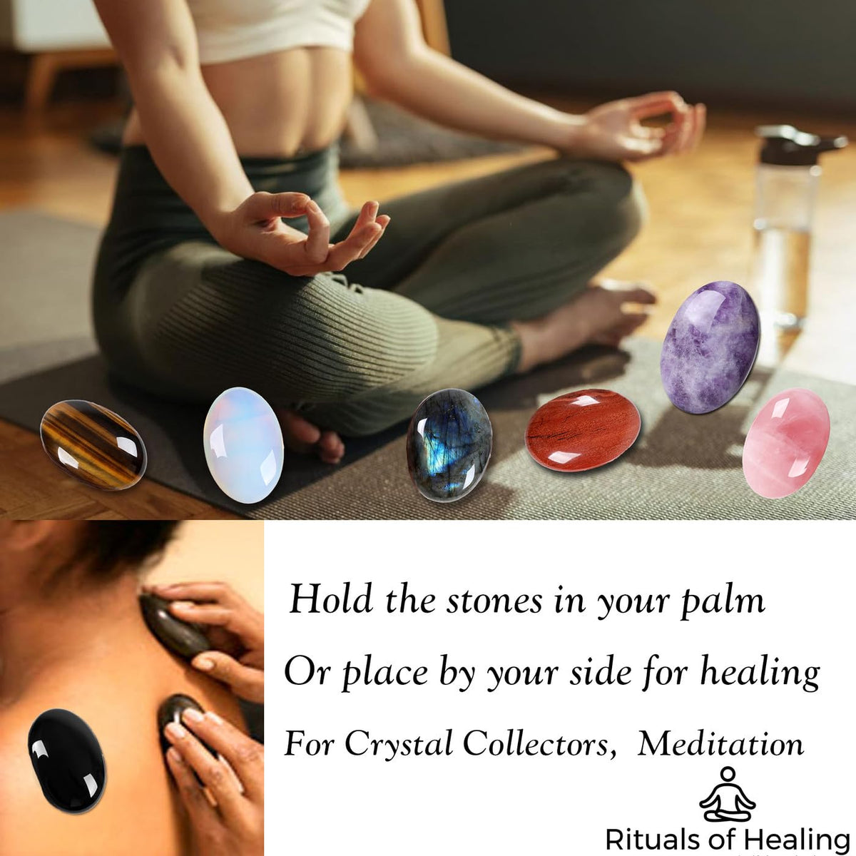 MAIBAOTA 2.4" Large Unakite Crystal Stone Polished Palm Stone Healing Crystals 0.7" Thick Natural Reiki Gemstone Worry Stone Energy Balancing Anxiety Stress Relief Meditation 1 Pc