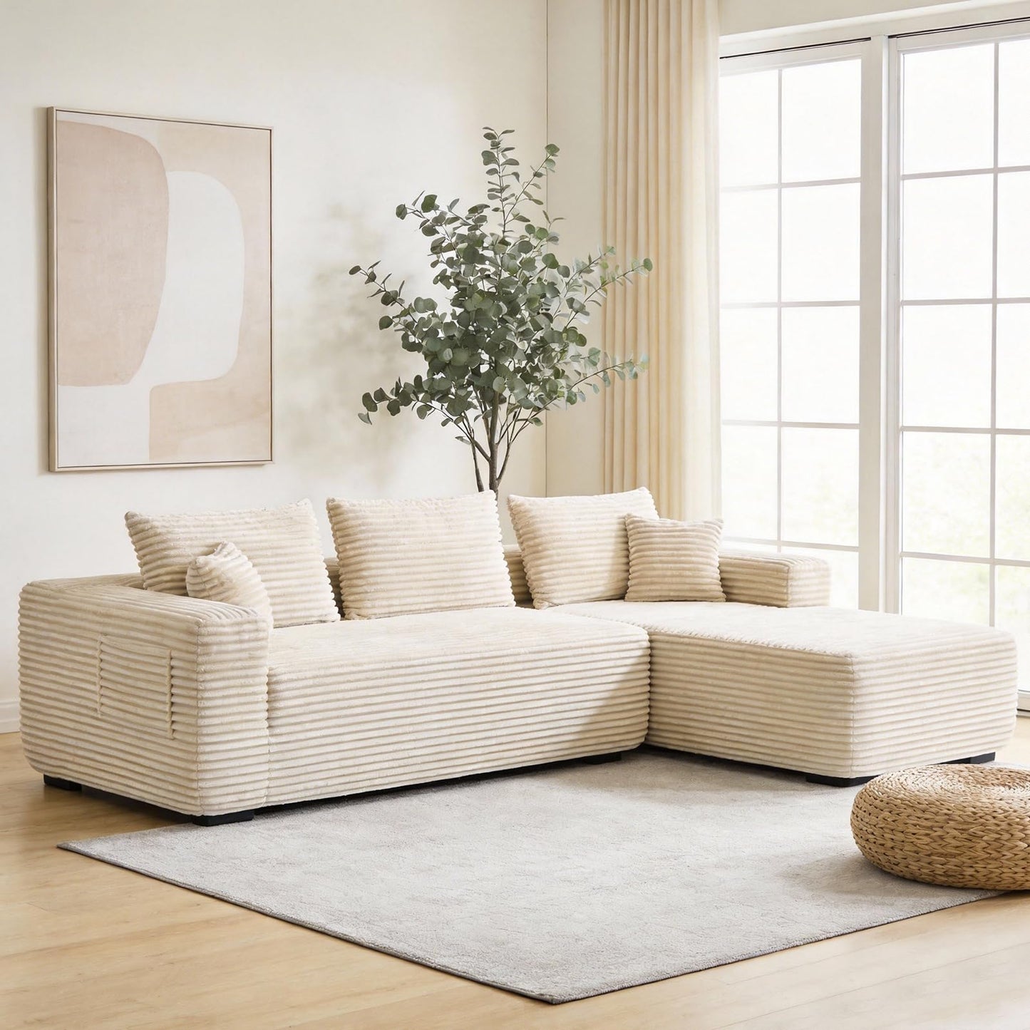 EVLIQUIL L-Shaped Modular Sectional Sofa 103.5" Beige - No Assembly Couch for Living Room, High Resilience Sponge & Spring Support