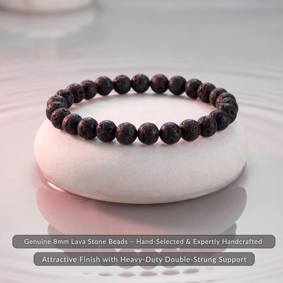 Cherry Tree Collection Lava Beaded Bracelet – Genuine 8mm Gemstone Stretch Bracelet for Men & Women – Handmade Crystal Bracelet - (Lava - S)