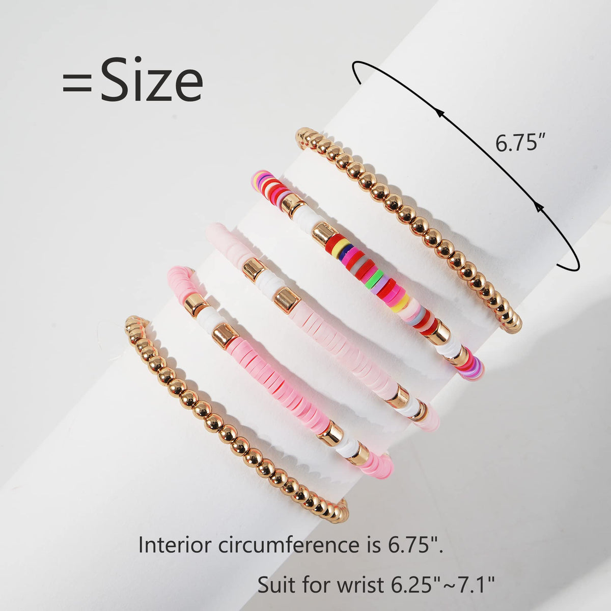 GOOJIDS Surfer Heishi Clay Bead Bracelets for Women Bohemian Stackable Gold Plated Beaded Stretch Bracelets Elastic Layering Friendship Bracelets Set Boho Jewelry