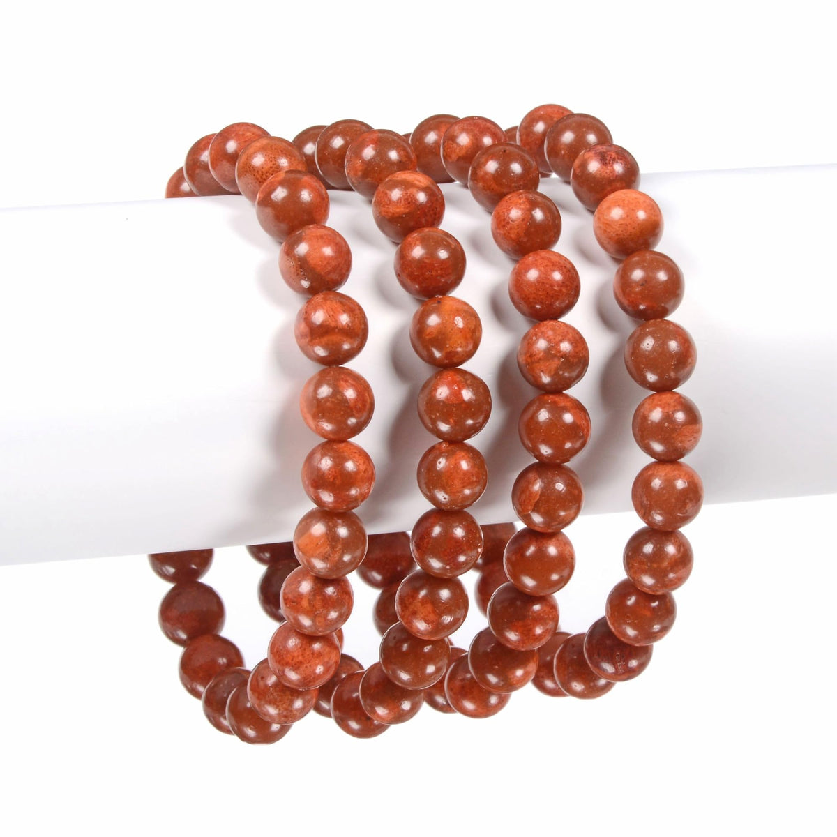Justinstones Red Spong Coral Gemstone 8mm Round Beads Stretch Bracelet 7 Inch Unisex