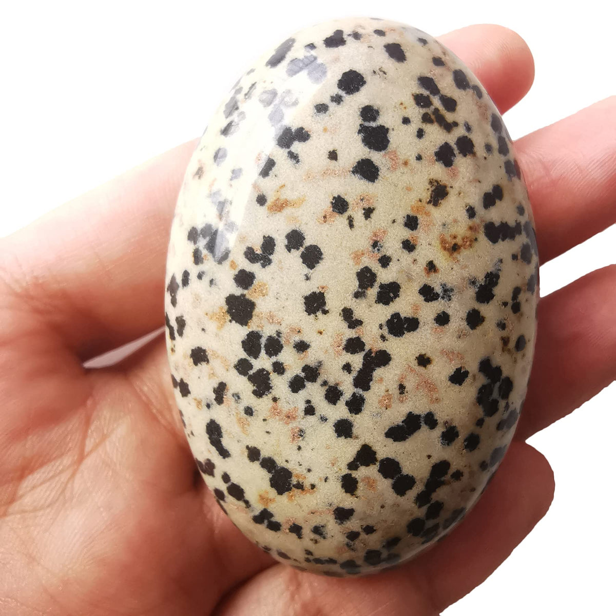Loveliome Natural Dalmation Jasper Oval Polished Worry Stones, Healing Crystal Indoor Fountain Stones Massage Energy Anxiety Relief Items