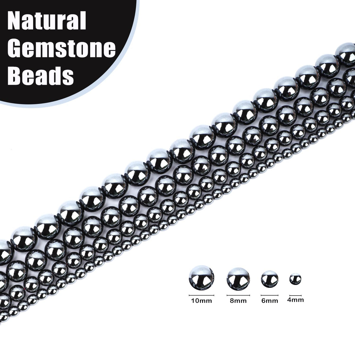 CMBYN Natural Stone Beads Round Genuine Real Stone Beading Strand Loose Gemstones DIY Smooth Bead for Bracelet Necklace Earrings Jewelry Making (Hematite, 10mm 36 Pieces)