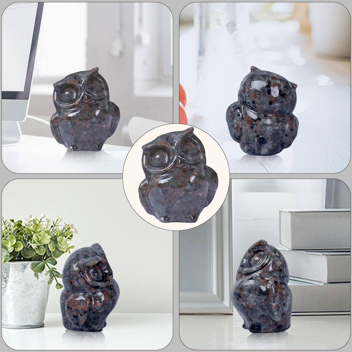 QLRSUXN 2 Inch Owl Figurine Handcrafted,Flame Stone Healing Crystal Animal Sculpture,Home Decor Unique Gift for Collectors,Crystal Artwork Nature Lovers Birthday Anniversary Present Spiritual Gift