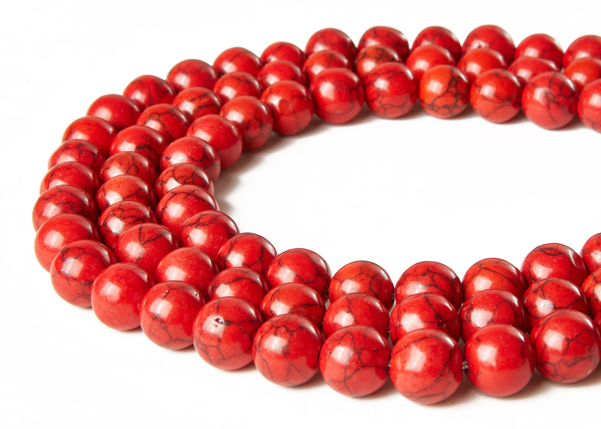 100pcs 8mm Red Turquoise Beads Natural Gemstone Beads Round Loose Beads for Jewelry Making