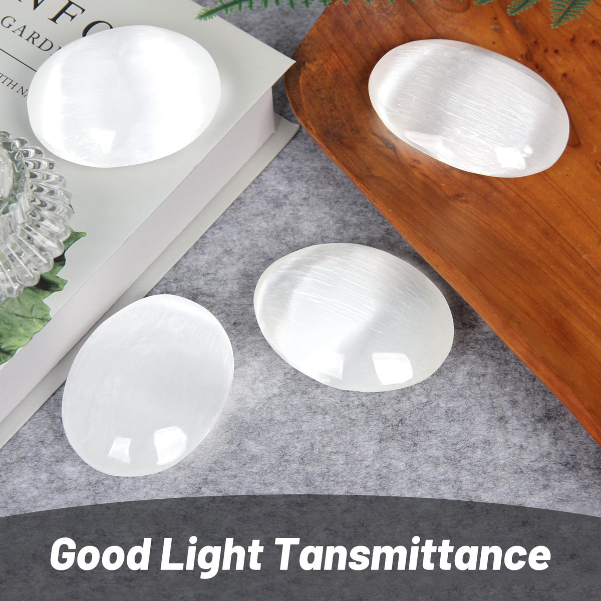 Orientrea Selenite Palm Stone-1 Pc 70-90 Grams Selenite Pocket Energy Stone, Smooth Healing Crystal Worry Stone