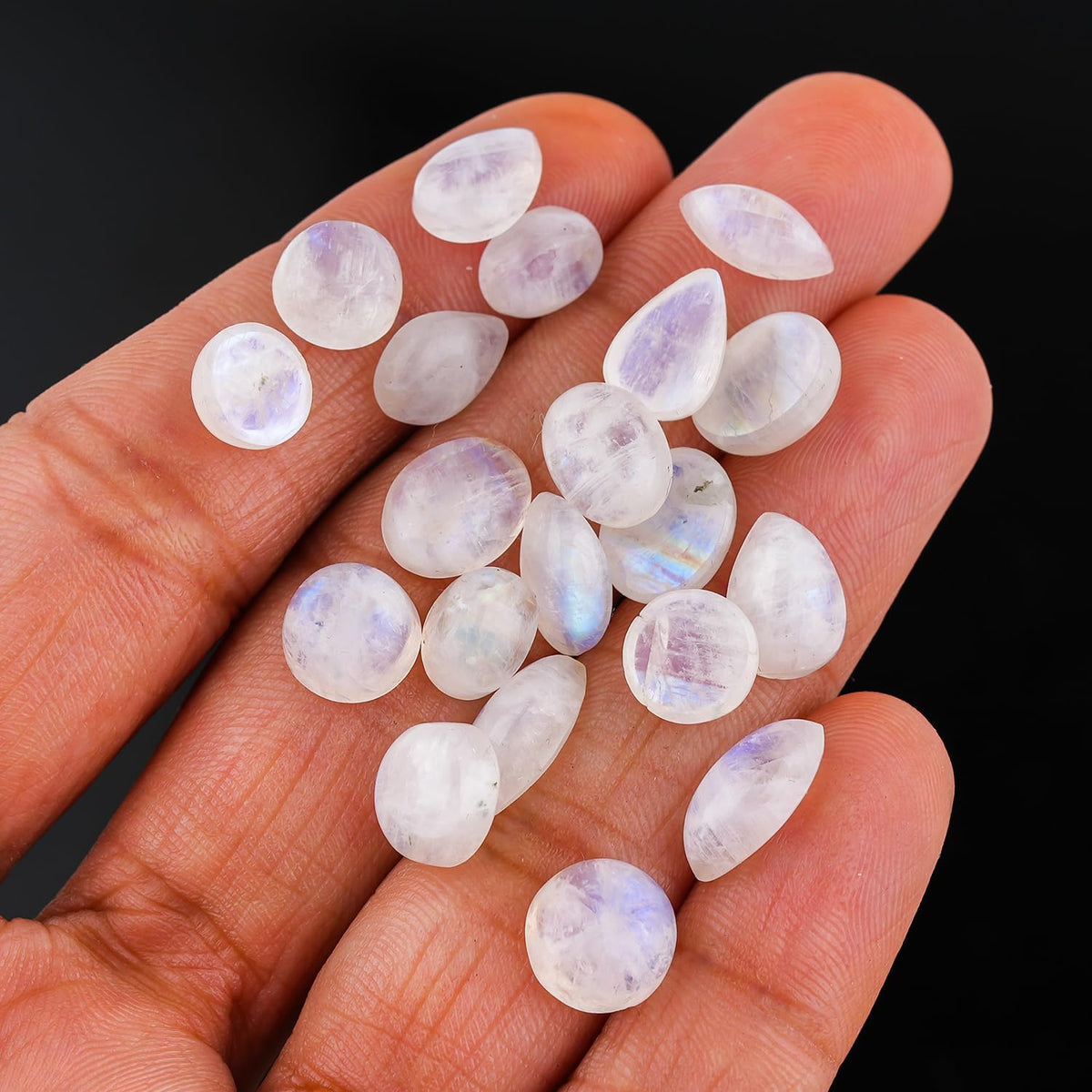 ColouredRocks 20pcs RAINBOW MOONSTONE (5-8 mm) Natural Cabochon Mix Shape Crystals, Loose Gemstone, Wholesale Polished Supply, Jewelry Making, DIY Craft, Gem Collection