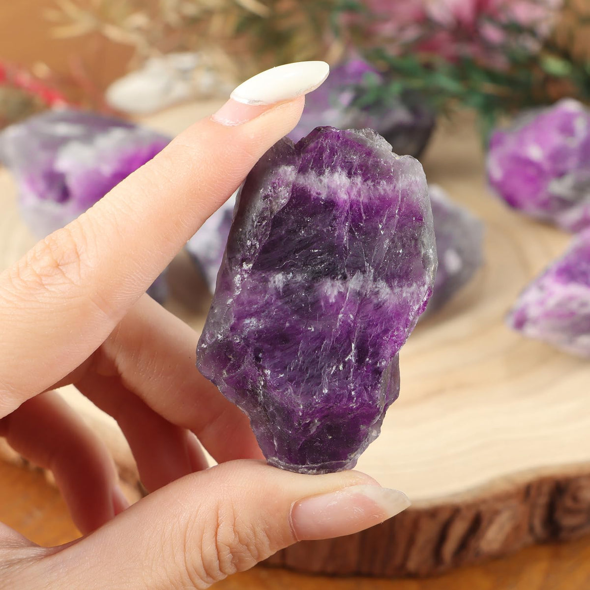 Amethyst 1lb Natural Rough Stones Crystal Large Raw Amethyst Crystals Bulk Healing Gemstones for for Cabbing, Tumbling, Cutting, Lapidary, Polishing, Reiki Crytsal Healing