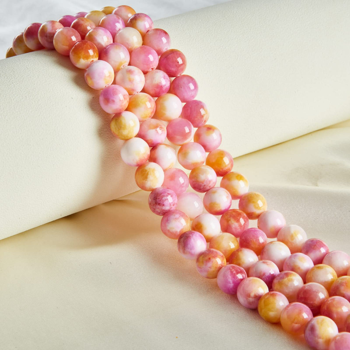 60pcs 6mm Pink Yellow Jade Beads Natural Gemstone Beads Round Loose Beads for Jewelry Making