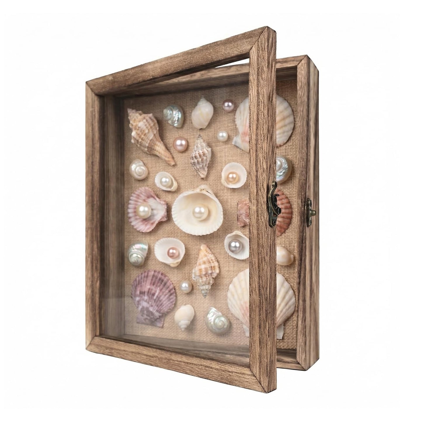TILBLKUP Shadow Box Frame Display Case 8x10 Shadow Box with Linen Back, Real Glass Window Door with Hinge, Picture Frame for Memorabilia Medals Wedding Bouquet Collections, Memory Box for Keepsakes