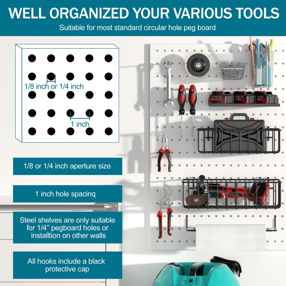 Daanxw Peg Board Accessories Kit,Pegboard Hooks Assortment with Bins,Cups,Wire Baskets,Paper Towel Holder Can be Used for Pegboard Garage Workbench Craft Room Organizing Tools (Transparent Cup+Box)