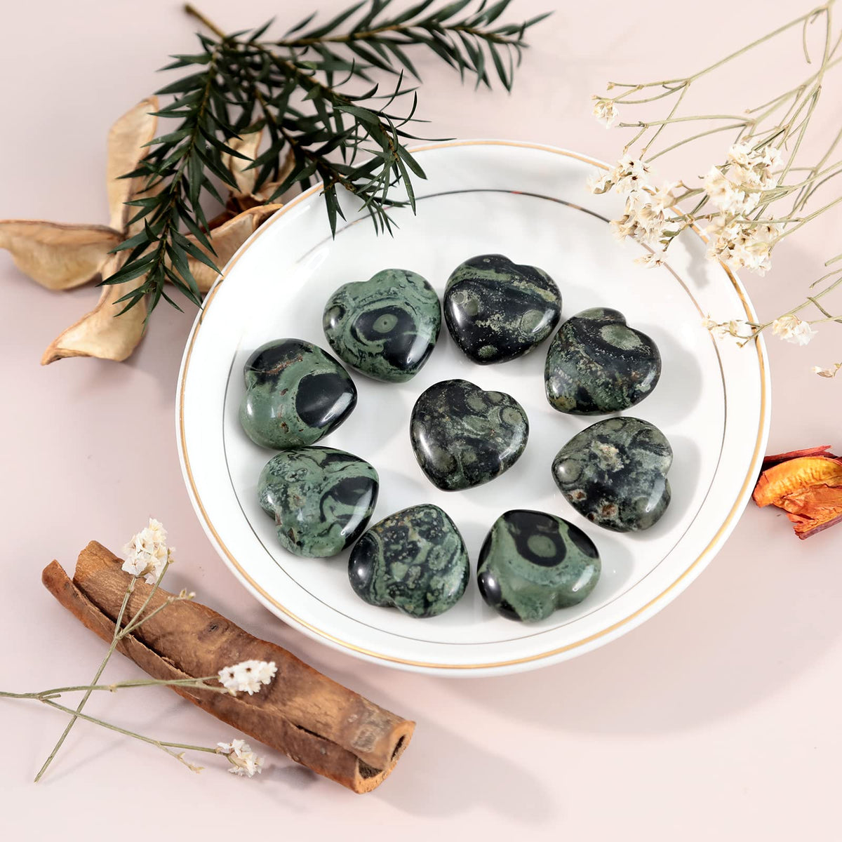 Loveliome 4 Pcs Natural Kambaba Jasper Love Heart Pocket Stone Healing Chakra Worry Stone(1 Inch)