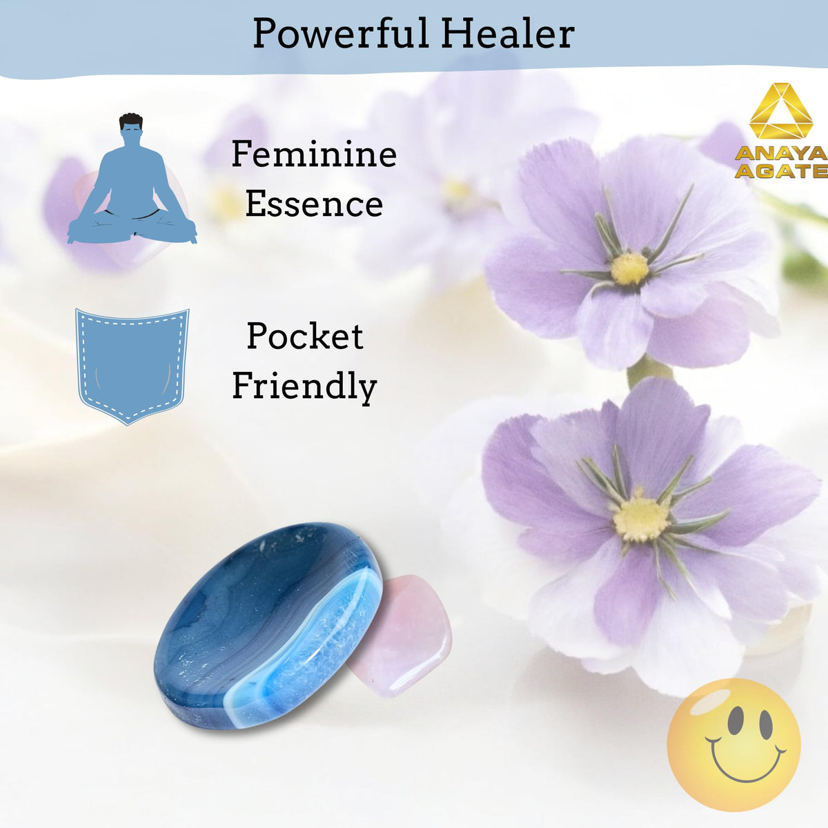 Anaya Agate Blue Onyx Worry Stones Certified Crystal Thumb Worry Stone for Anguish, Relaxing and Soothing Balance Stones for Meditation, Stress Relief Crystals and Healing Stones for Men, Women