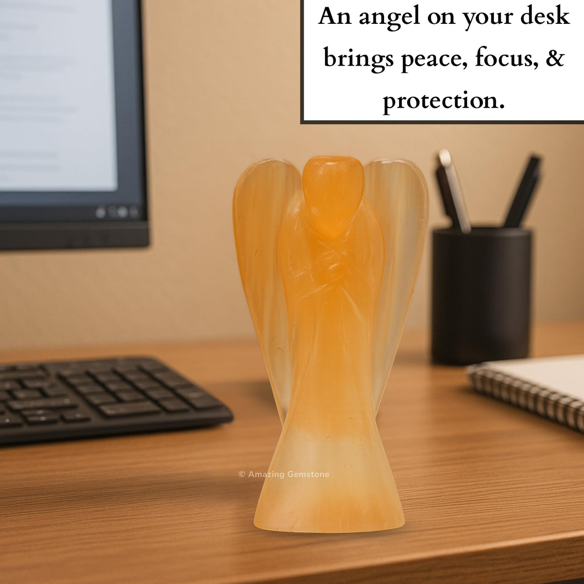 Amazing Gemstone Orange Selenite Angel - Orange Selenite Crystal Angel and Pocket Guardian Angel Crystal Figurines (3 inches)