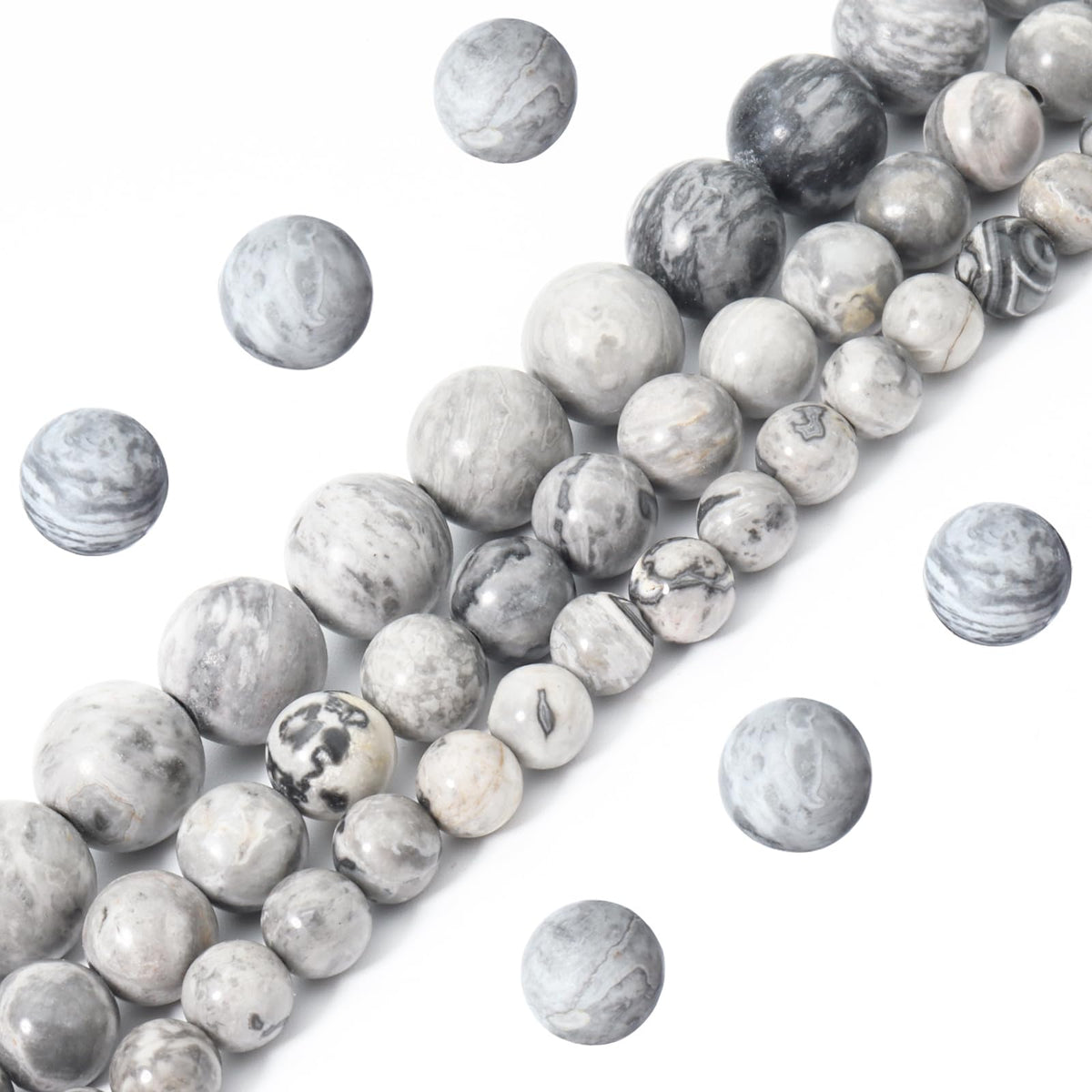 Siomia 60pcs 6mm Natural Map Jasper Gemstone Beads Energy Healing Crystal Round Loose Stone Beads for Jewelry Making, DIY Bracelets Necklaces