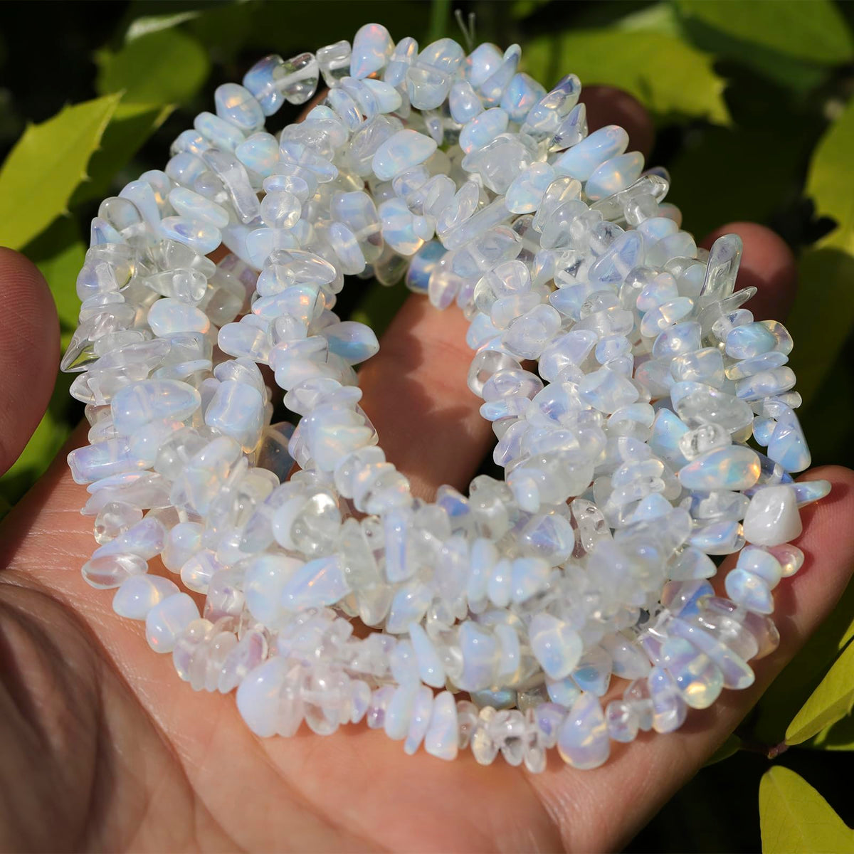 200pcs White Opalite Chip Beads 5-8mm Irregular Pre-Drilled 30-inch Strand Crystal Beads for DIY Jewelry Bracelet Chakra Crafts