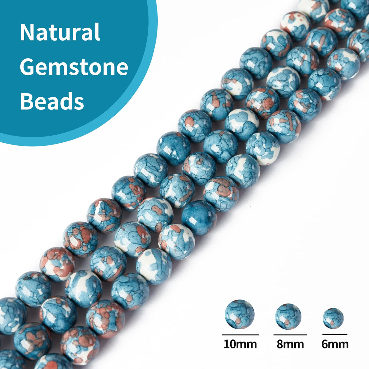 35pcs 10mm Natural Blue Rain Flower Beads Gemstone Beads Round Loose Beads for Jewelry Making
