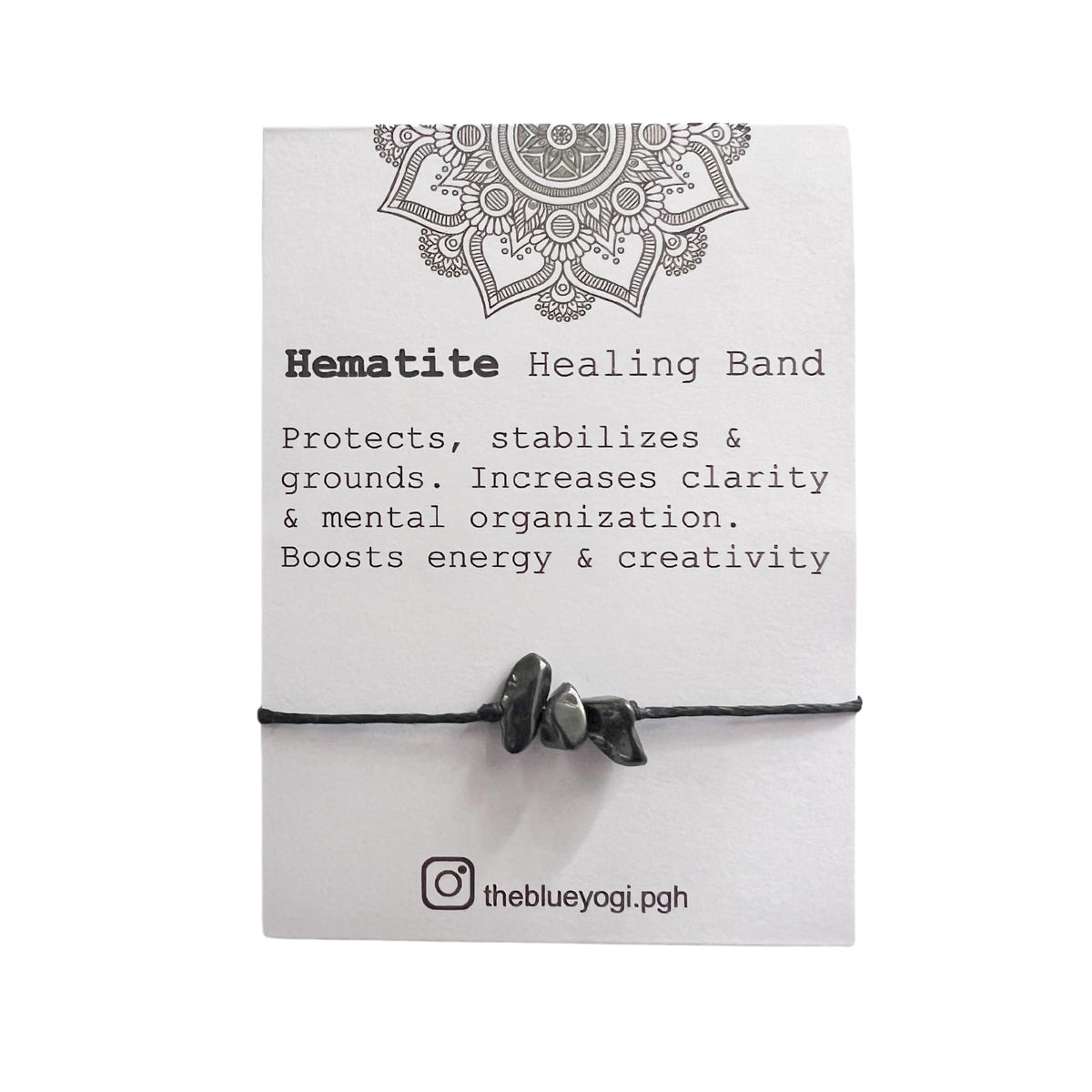 The Blue Yogi Hematite Healing Bracelet Anklet, Adjustable Cord Crystal Bracelet for Women Men, Spiritual Protection Jewelry with Affirmation Card